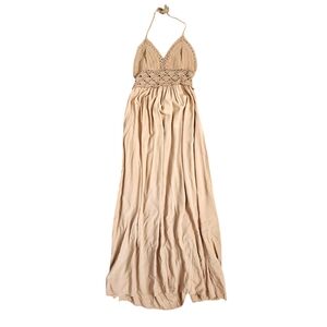 LIL BETTER crochet cottagecore boho resortwear‎ Tan Maxi Dress M
